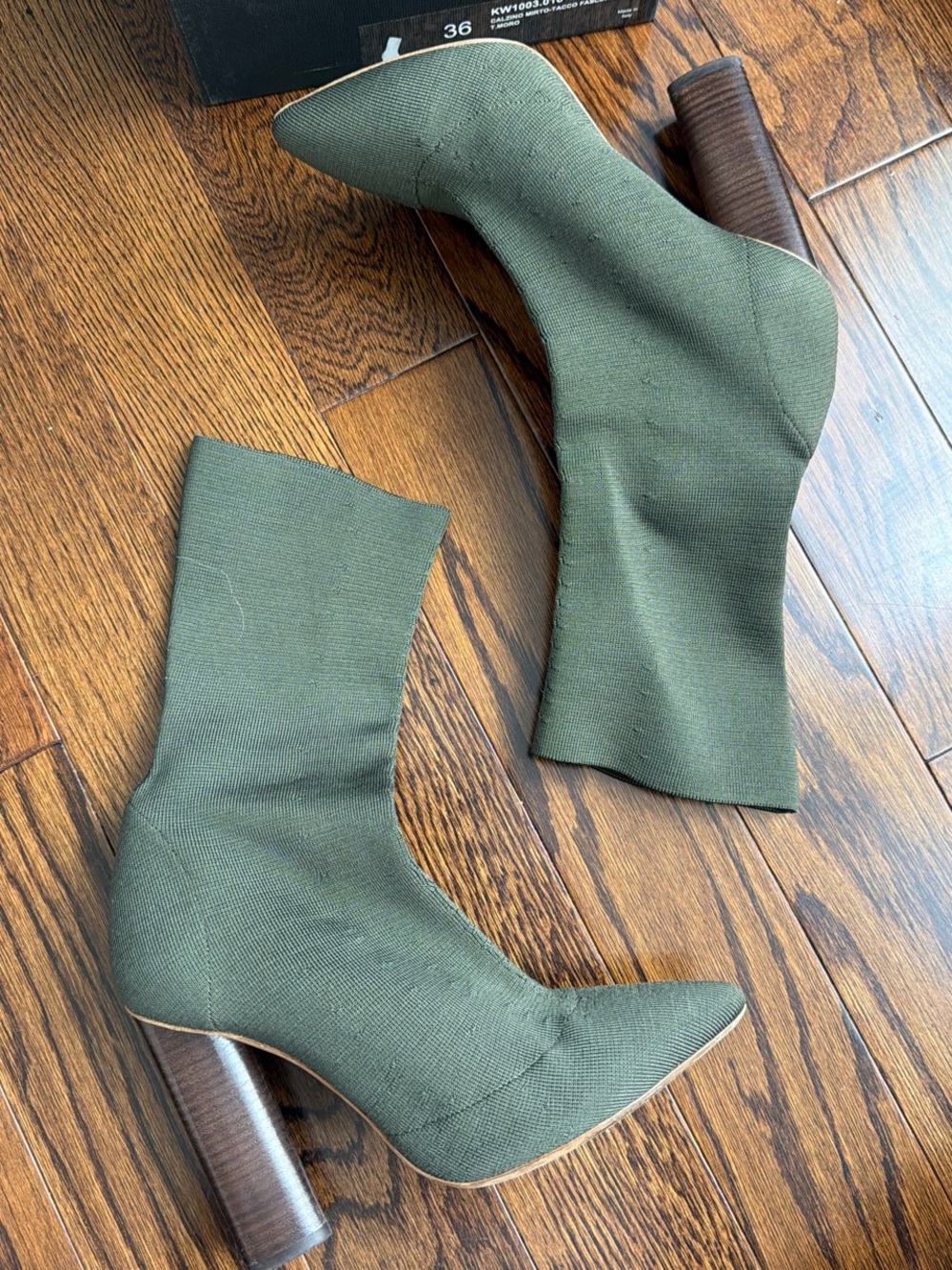 Yeezy season 2 Women's Olive Stretch Sock Booties with Block Heel